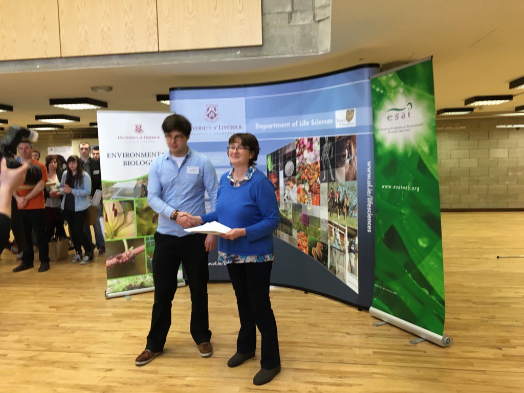 JohnSodeau's tweet photo. @ESAI_EnvironPaul Buckley from CRAC at UCC gets ESAI best poster prize for air pollution study in Birr #environ2016 https://t.co/yESvP2qQj3