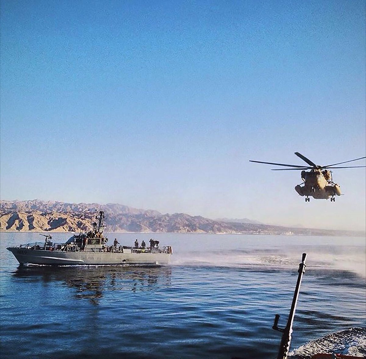 #Together we will prevail: IAF helicopters and Israel Navy patrol boats train together in the #Red Sea.