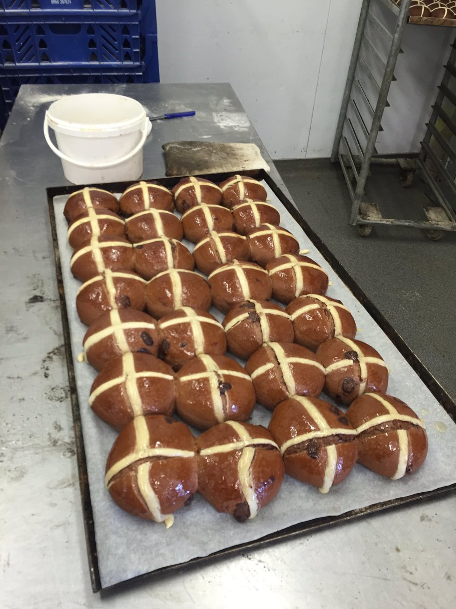 '1 a penny, 2 a penny!'Try our new tasty chocolate hot cross buns!! Still hot, fresh out the oven!