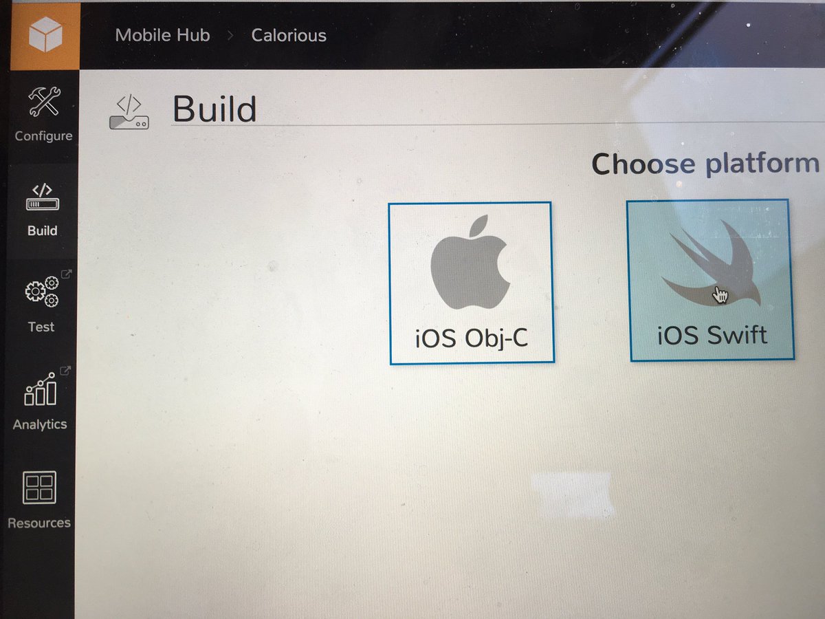 caloriousteam's tweet photo. @awscloud @awsformobile Swift has been added to the AWS Mobile Hub! Who's ready for #calorious in iOS? https://t.co/AT940vWiWb