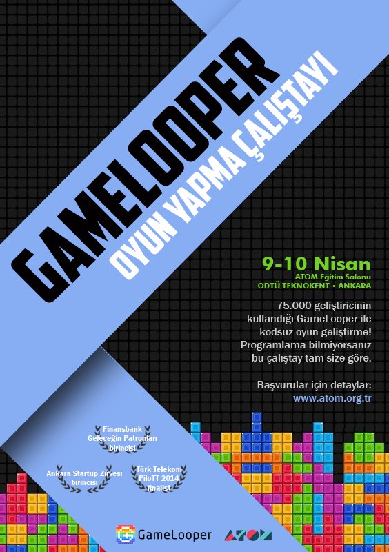 ATOMinGames's tweet photo. @game_looper ile kodsuz oyun yapma çalıştayına katılmak için başvurular 4 Nisan'a kadar devam edecek. https://t.co/HCemblZTcV
