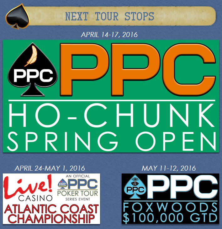 PPCPokerTour's tweet photo. #PPCOnDeck
@HoChunkWisDells April 14-17
@LivePokerRoom April 24-5.1
@FoxwoodsPoker May 11-12
#PPCSeason4 #PPCAlert https://t.co/QVUdSemiIM