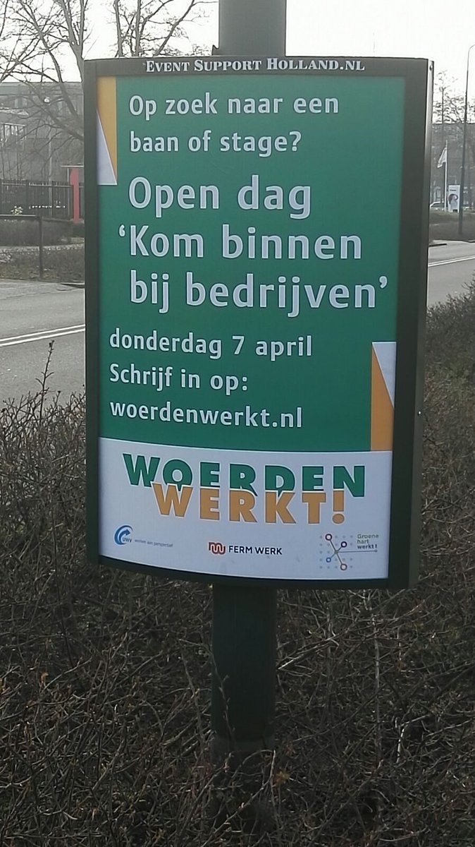 gemeentewoerden's tweet photo. De posters hangen! Schrijf je in en bezoek bedrijven https://t.co/jNm8iMFZPq #woerdenwerkt #groenehartwerkt https://t.co/IviS36mGQe