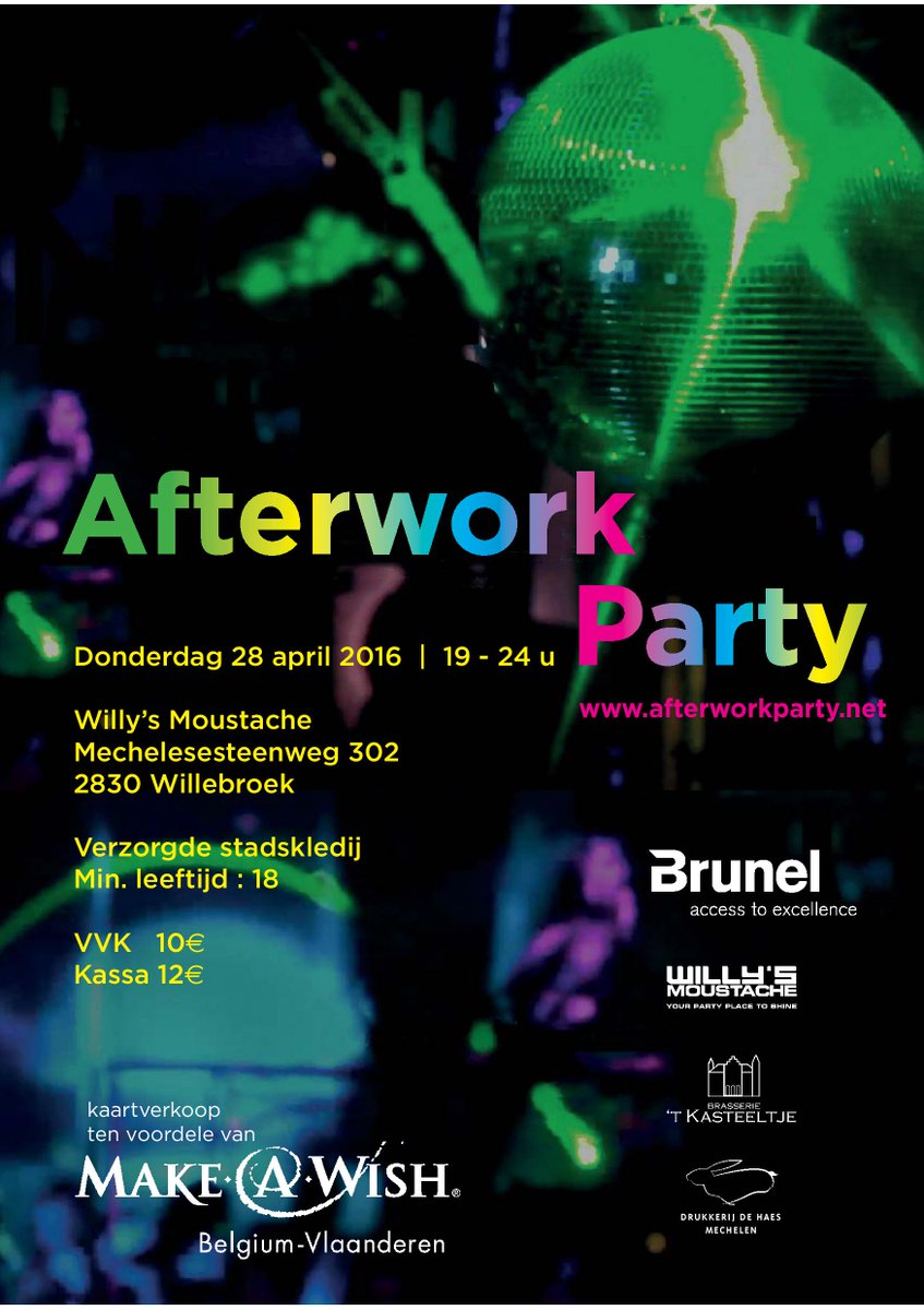 BrunelBelgium's tweet photo. Brunel Belgium steunt de Afterwork Party tvv @MakeAWishBVL.  Meer info: https://t.co/NfkFxda8K0. Feel free to share! https://t.co/UYa049neZA