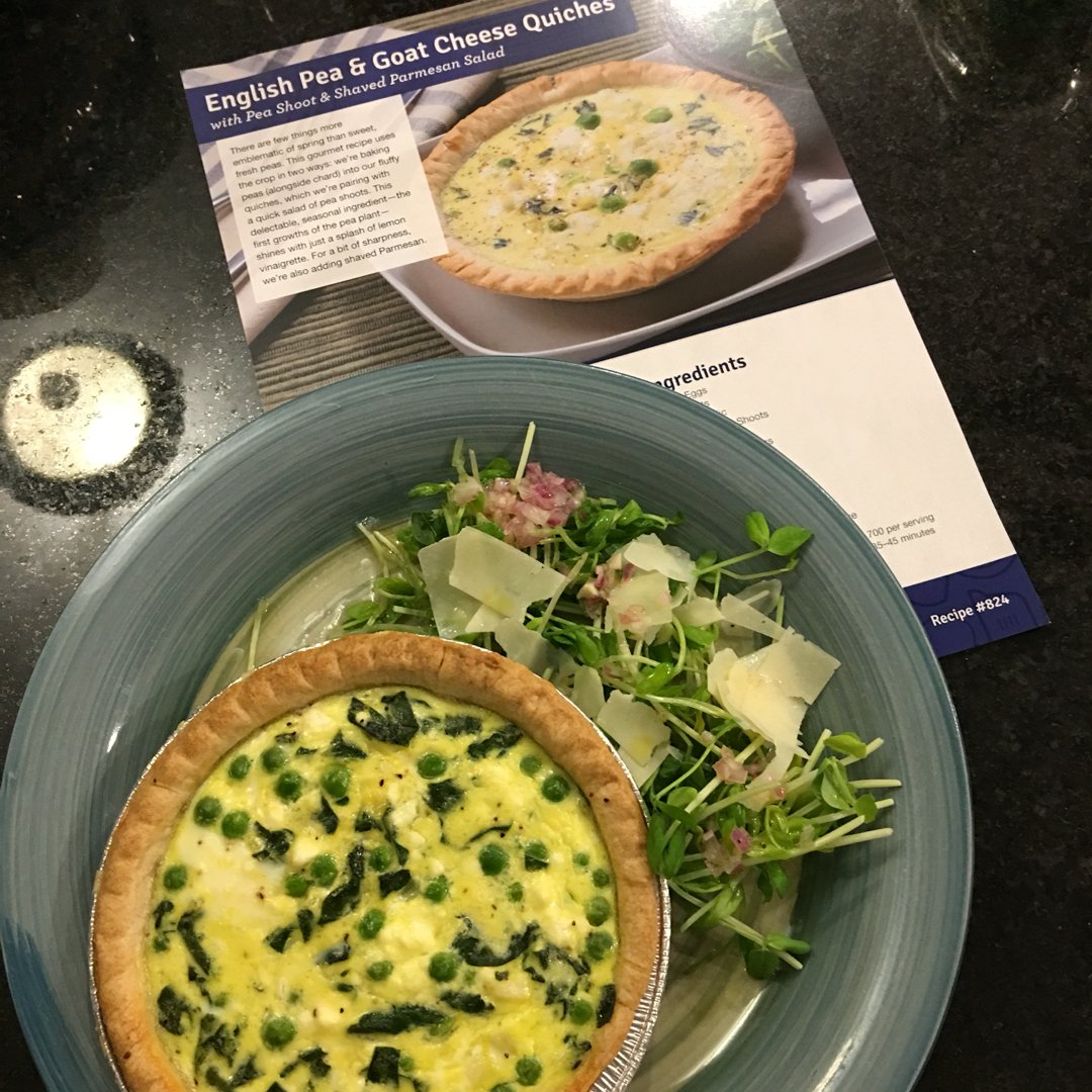 swakerly's tweet photo. English Pea &amp; Goat Cheese Quiches with Pea Shoot &amp; Shaved Parmesan Salad #blueapron https://t.co/s9zSSJNUHU