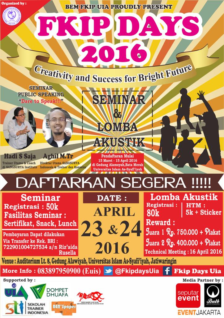 Mulking_58's tweet photo. BEM FKIP Present : "Fkip Days 2016" | Seminar &amp; Lomba akustik on 23-24 april 2016 https://t.co/g4nJN6Y0Zc