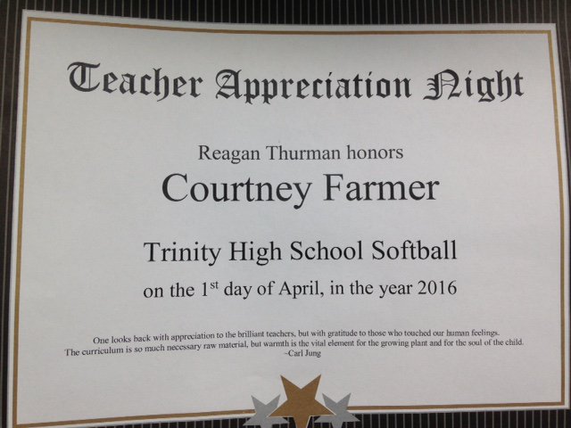 MsFarmerEnglish's tweet photo. I walked the field with Reagan tonight; what an honor!! Good luck to both @chhs_softball and Trinity! https://t.co/TTPJQMSJzu