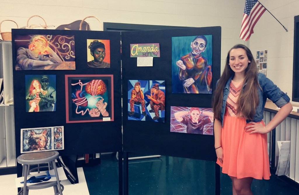 HarlowAmanda's tweet photo. Showing some of my artwork at the Arts Festival! Great way to end #YAMspiritweek 🎨🎭🎶❤ @LHSEAGLESVA https://t.co/7rBvHPlCkU