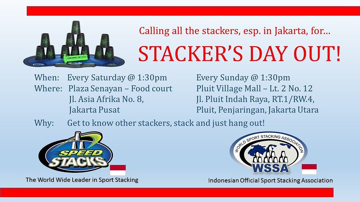 Don't forget about today's stacker's day out at Plaza Senayan at 1:30pm &amp; tmr at Pluit Village... Let's hang out!!