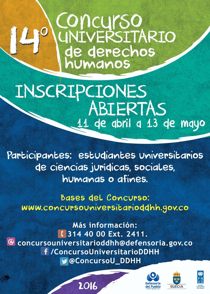 ConcursoU_DDHH's tweet image. ¿Preparados? Más información en la página concursouniversitarioddhh.gov.co a partir del 10 de abril de 2016.
#CUDH