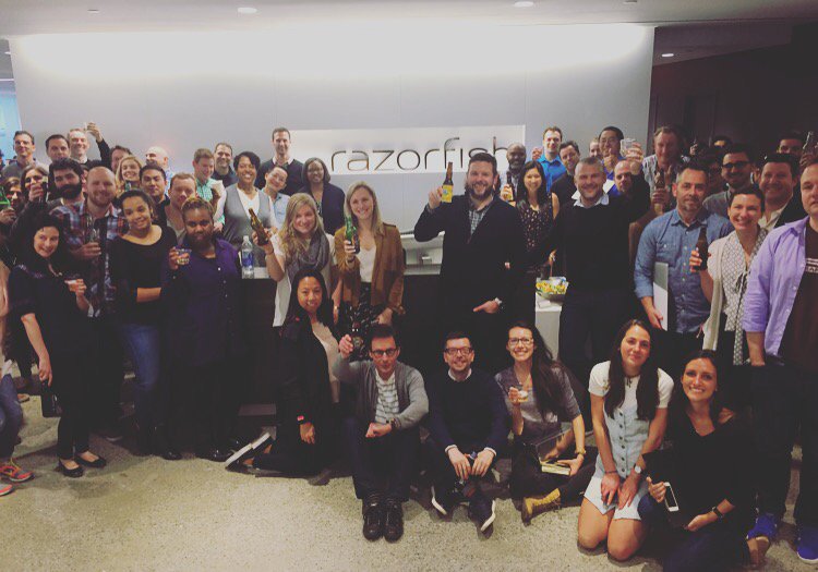brittslattery's tweet photo. The #RFNY team raising a glass to being named a Leader in the #GartnerMQ @Razorfish #Razorfish https://t.co/PKYUbNKYjI