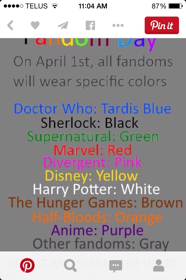 Coco_Tilly3's tweet photo. As well as April Fools, it's FANDOM DAY! Wear the colour of your fandom today! https://t.co/ztqxKAphpZ