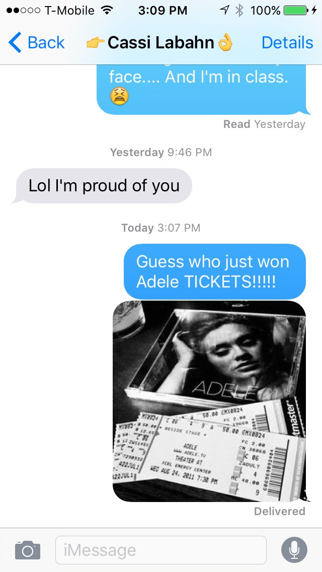 OregonLovatic23's tweet image. So I just #AprilFooled my BFF telling her I won  front row Adele tickets from @live955... Let&apos;s just say she Cried.