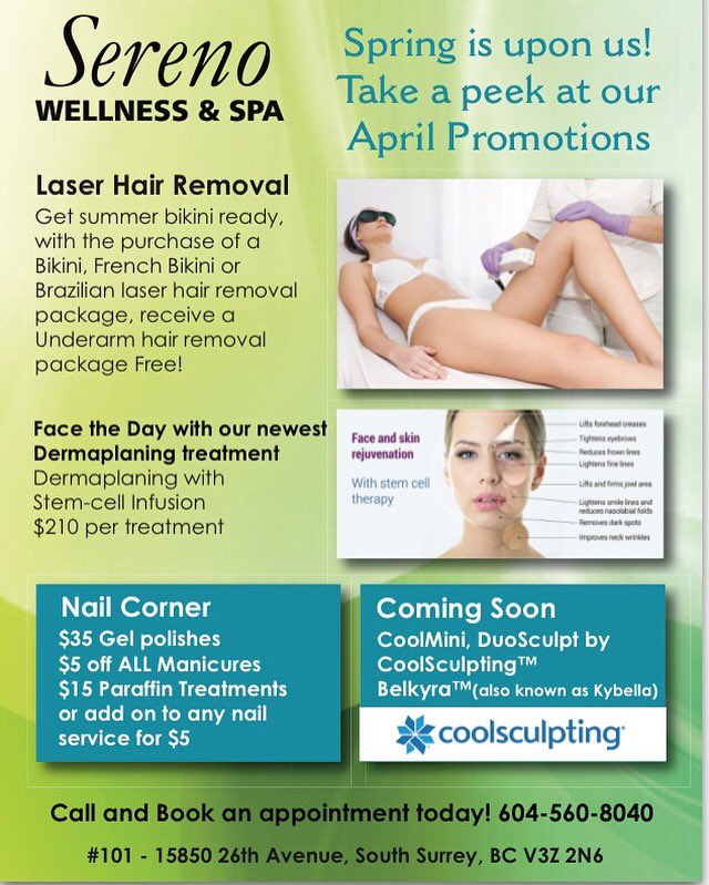 April is upon us and so are our spring specials! #southsurreyspa #whiterockspa #laserhairremovalsouthsurrey