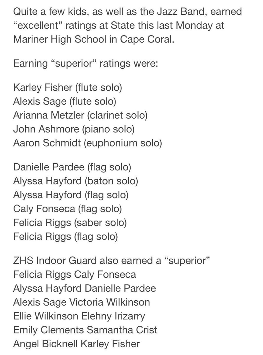 ZHS Jazz Band earns 1st Place at State