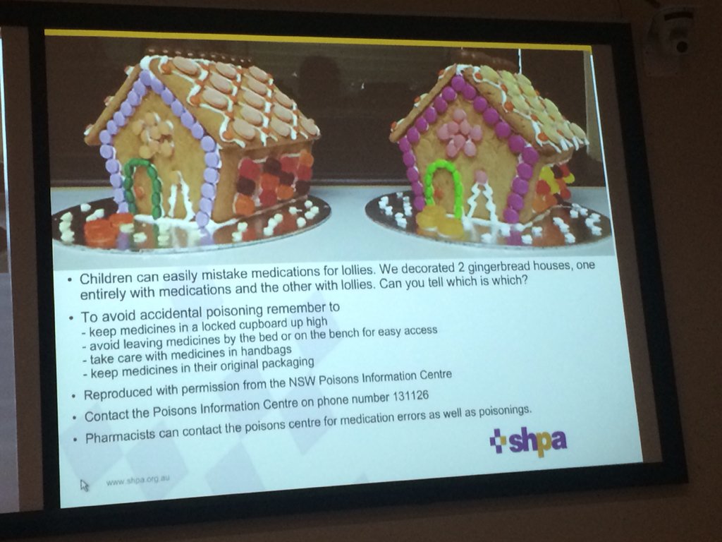 Two gingerbread houses, one decorated with lollies; the other with medicines. Which is which? #medsafety