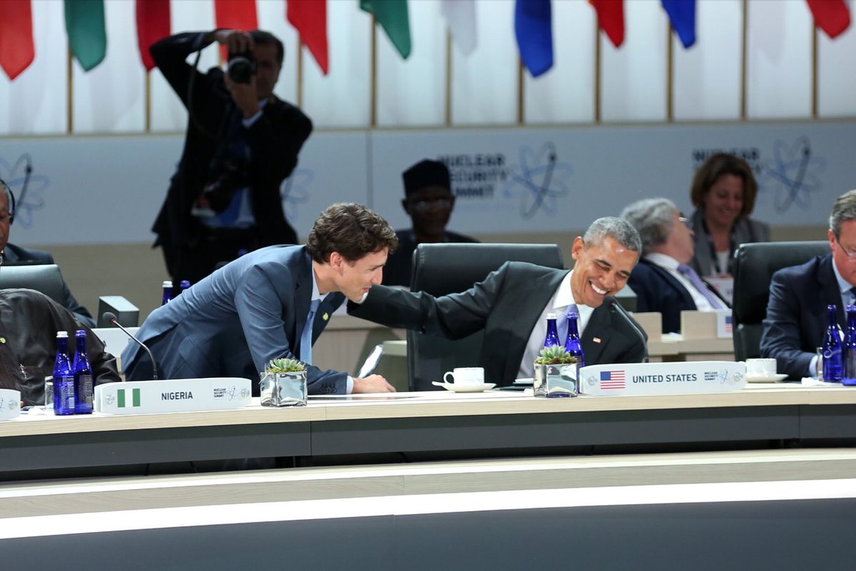 JustinTrudeau's tweet photo. My thanks to @POTUS Barack Obama for hosting a friendly, focused and productive #NSS2016 summit. https://t.co/jQ2jYaU2ZC