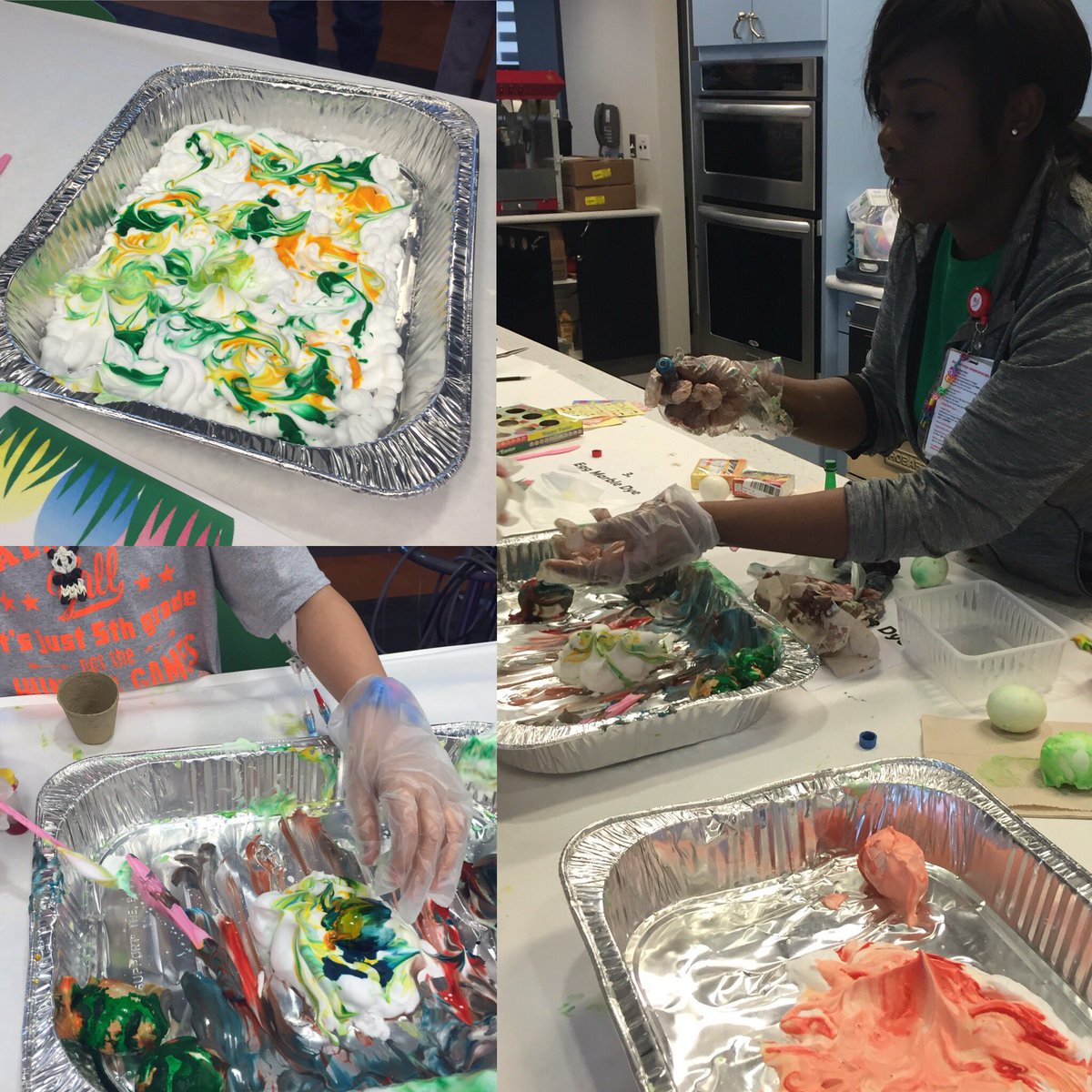 CLZoneHOU's tweet photo. We're having an eggcellent time dyeing and marbling with shaving cream! #eggspiration https://t.co/jPfyTINdQr