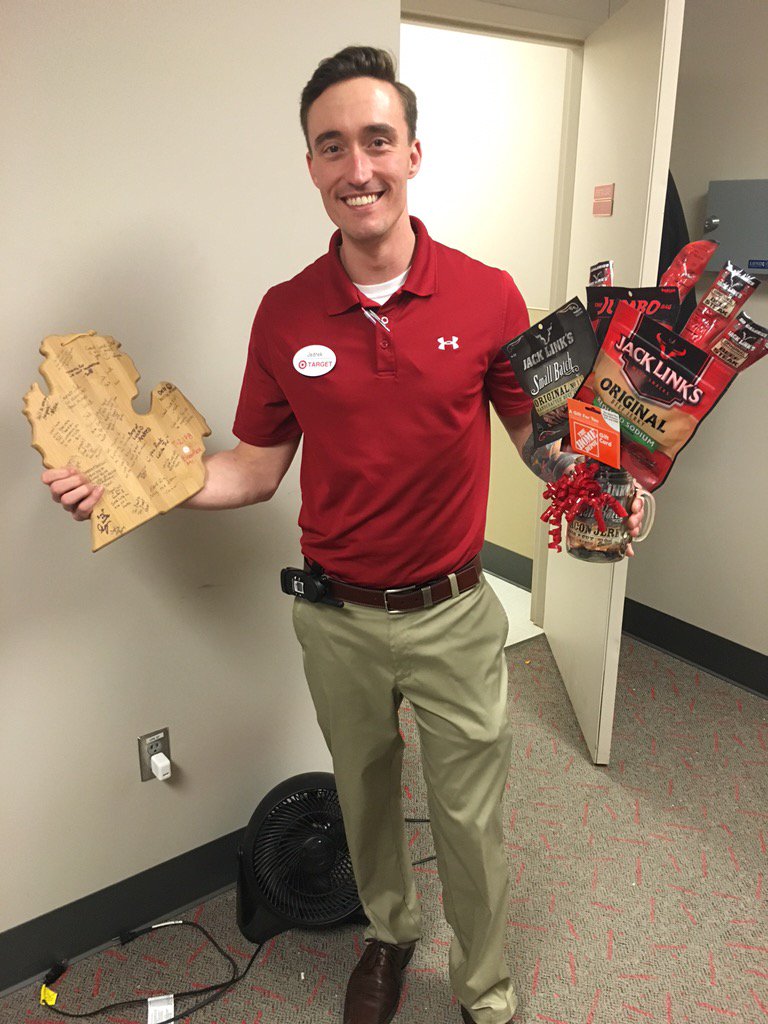 Andrea_Bouck's tweet photo. @jedmc7y 's send off.  A beef jerky bouquet--so fitting. T-2178 and D-135 will miss ya. https://t.co/0c2XLDfjET