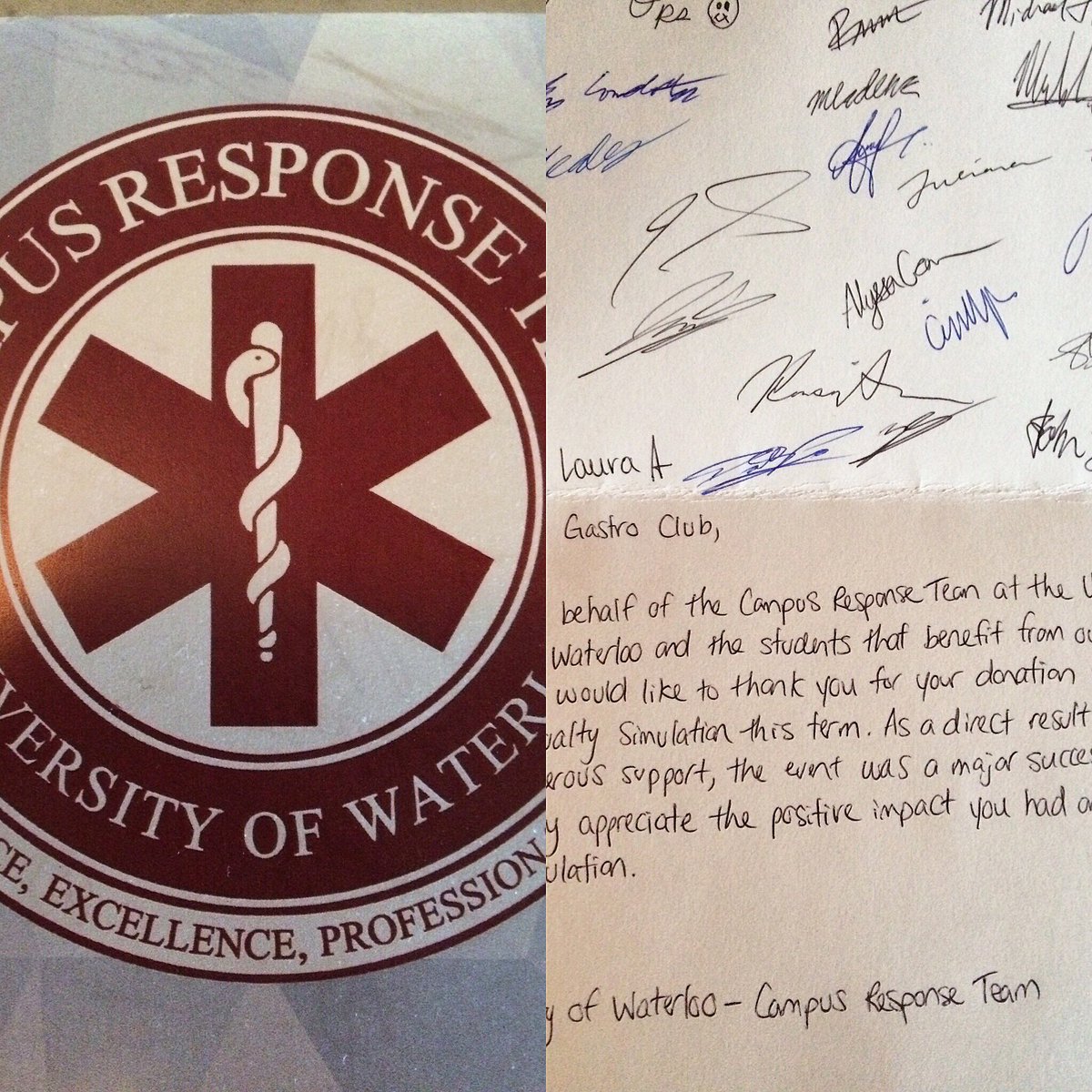 HGCWaterloo's tweet photo. Received a very nice thank you letter from the @uwcrt #campusresponseteam a great group of people! https://t.co/F4q9Gb2UtR
