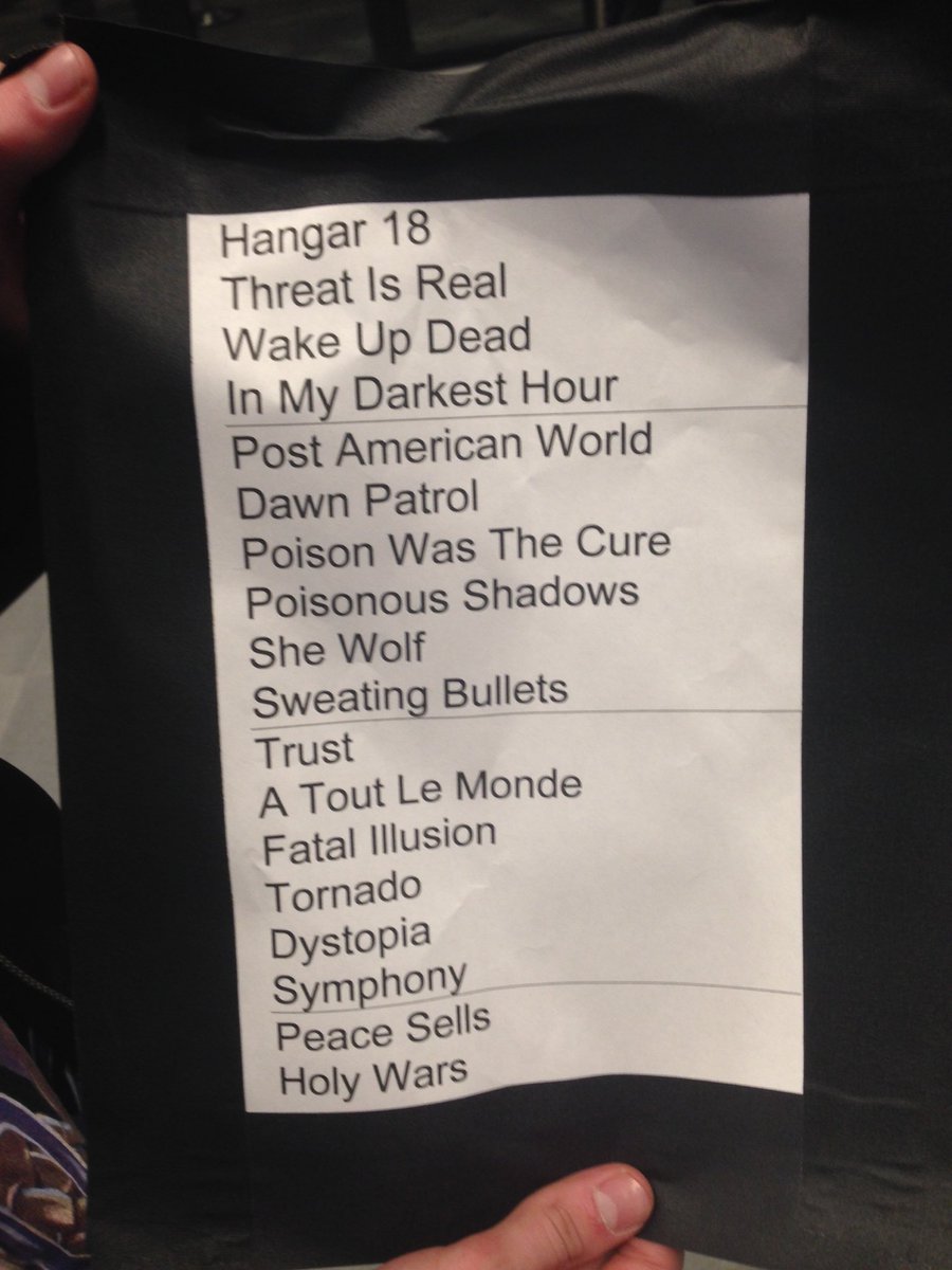 TheStrakk's tweet photo. @DaveMustaine So happy we got the setlist at the end, but sad to see tornado was on it and you guys didn't play it. https://t.co/sMXIqvDJHg
