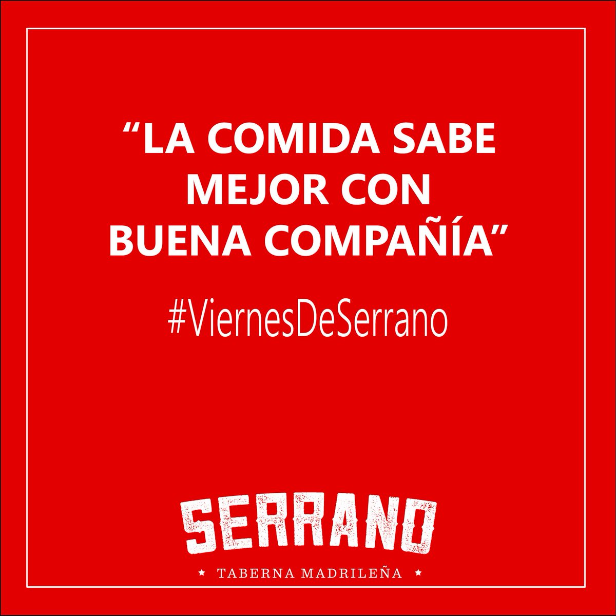 serranotaberna's tweet photo. ¡Ya es viernes! #ViernesGordo #ViernesDePuente Reserva en #SerranoTaberna 52801114 https://t.co/maPlKP0uZV