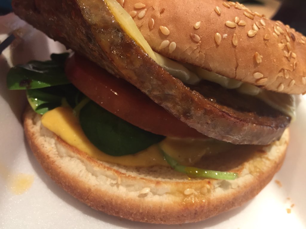 Strange looking and tasting hamburger at the airport in Amsterdam. #burgerwars