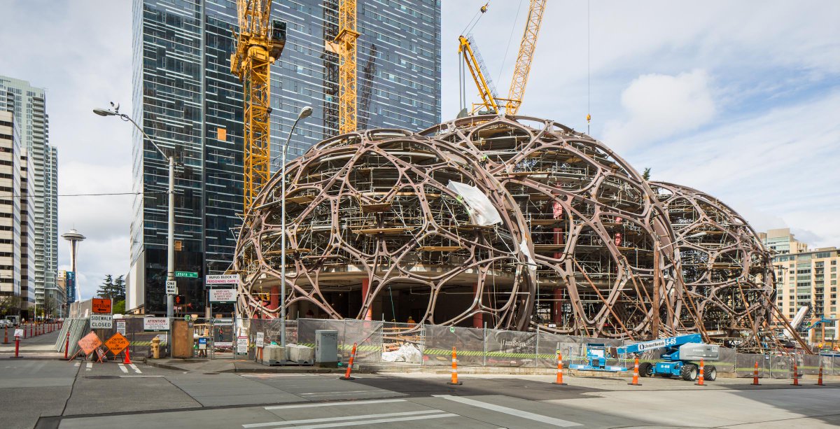 The <a href="/amazon/">Amazon</a> spheres topped out. An important milestone in our quest to support new ways of working. #work #office