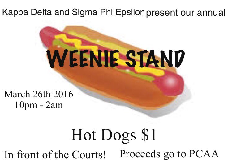kdzetanu's tweet photo. Dont forget! Tomorrow night is Kappa Delta and @SigEpVAO 's annual Weenie Stand! Stop by late night for hot dogs! https://t.co/XGFqAnplqp