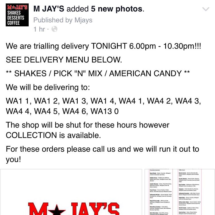 mjaysSTH's tweet photo. Head over to our Facebook page to see our full delivery menu for tonight! Bank holiday treats 😜🍭👏🏼🐣🍪🍬😻☎️🔛 #MJAYS https://t.co/DYmNO87HMw