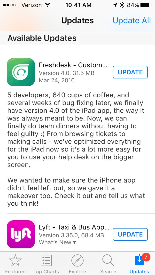 berkson0's tweet image. I love that the @freshdesk #mobile team puts some thought into update notes for our iOS app #developersrock