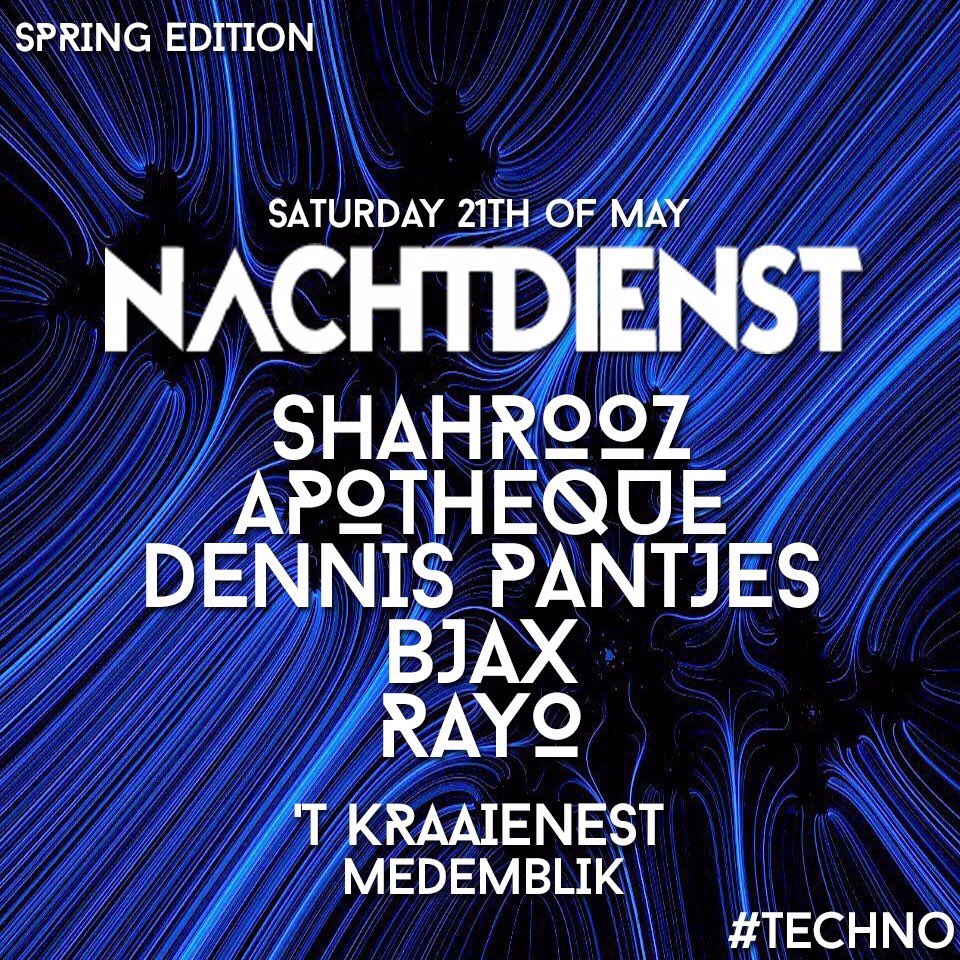 DNachtdienst's tweet photo. * 21th of may Nachtdienst - spring edition *

Met deze vette Line up belooft het een knaller te worden. https://t.co/SQ4K0JnCcr