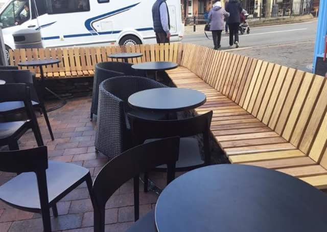 lakeswood's tweet photo. Occasionally our #creativityinwood skills are required outside. New seating area @CaffeRiva, Bowness on Windermere https://t.co/ZLFQAO9W6w