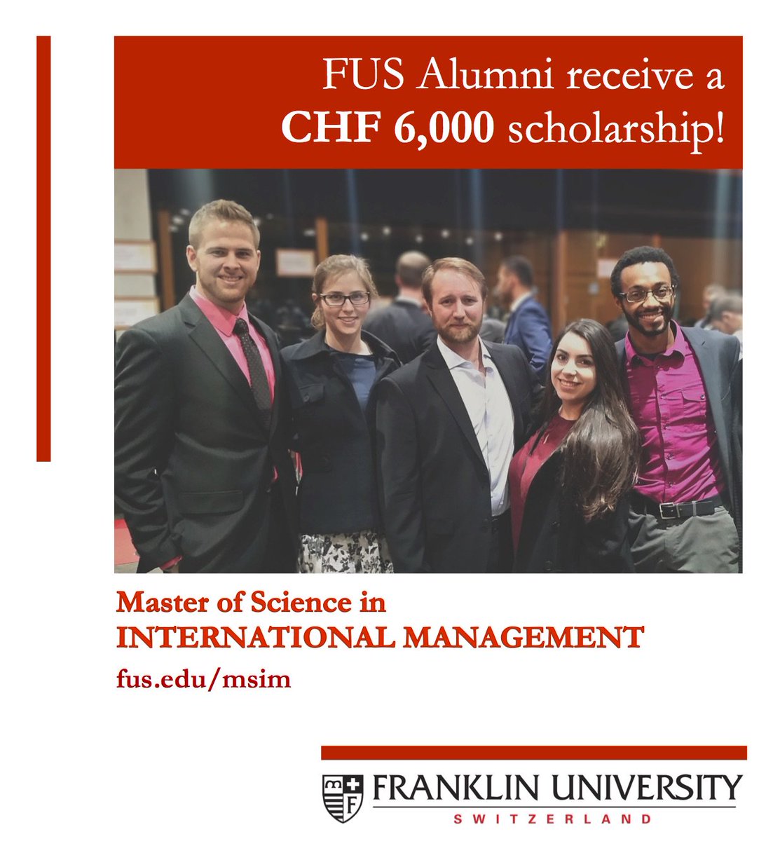 FUSAlumni's tweet photo. Announcing the CHF 6,000 Alumni Scholarship. FUS wants to invest in you. https://t.co/nuGmjWvudR https://t.co/WnZybdjWn3