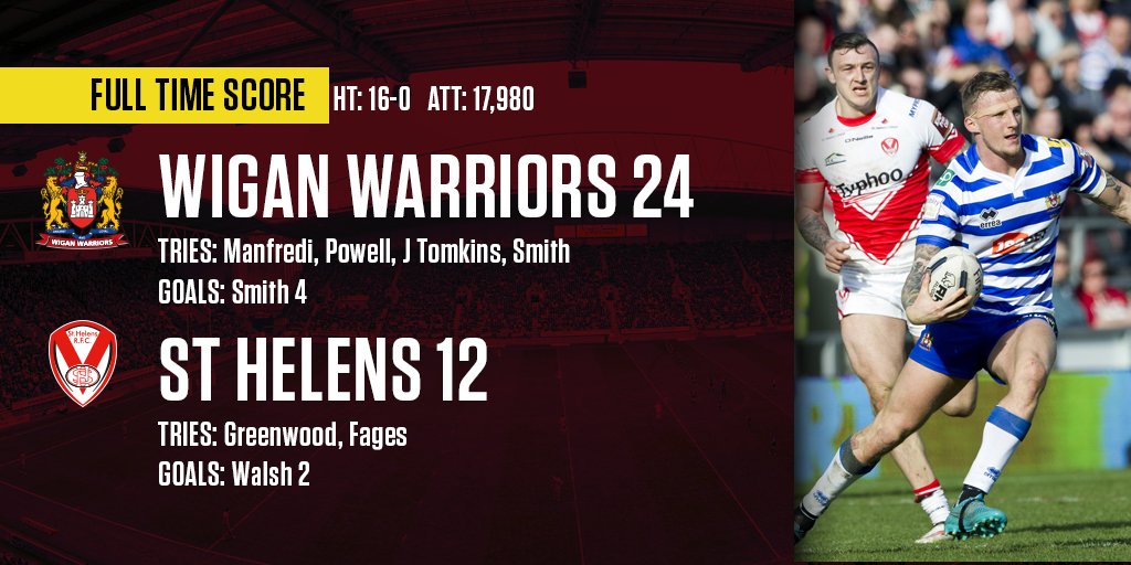 WiganWarriorsRL's tweet photo. FULL-TIME!  St Helens 12-24 Wigan Warriors - another GOOD FRIDAY for Wigan, that's seven in a row now! https://t.co/1POFQ1r3QG