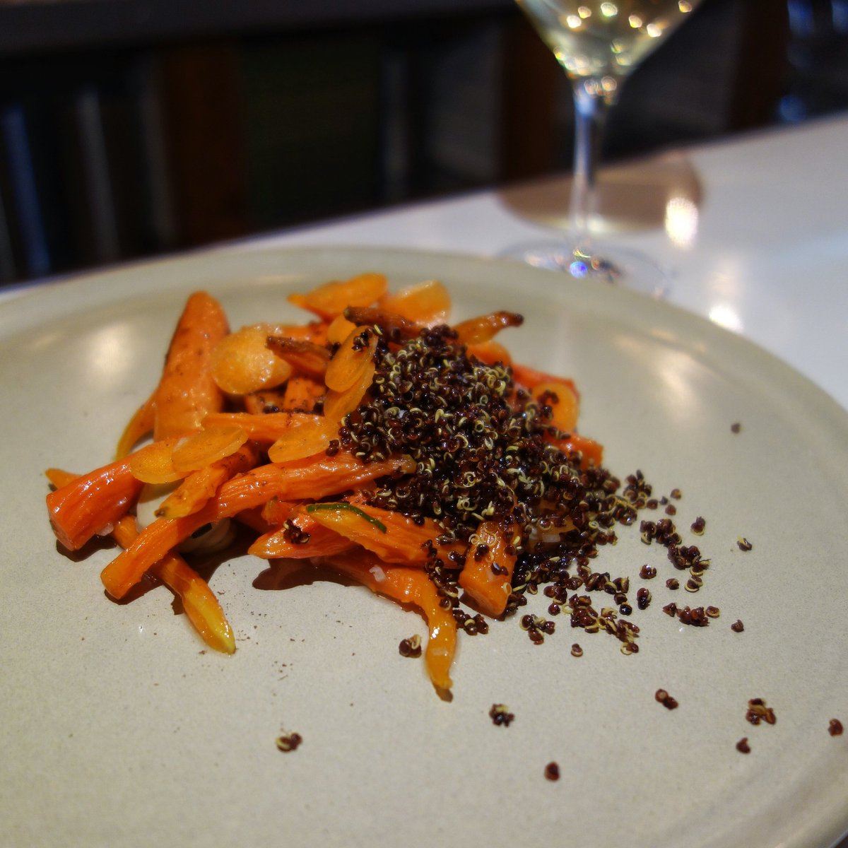 Carrots - coffee, quinoa at <a href="/HotelHerman/">Herman</a>. Totally obsessed with this dish and was tempted to order another #Montreal