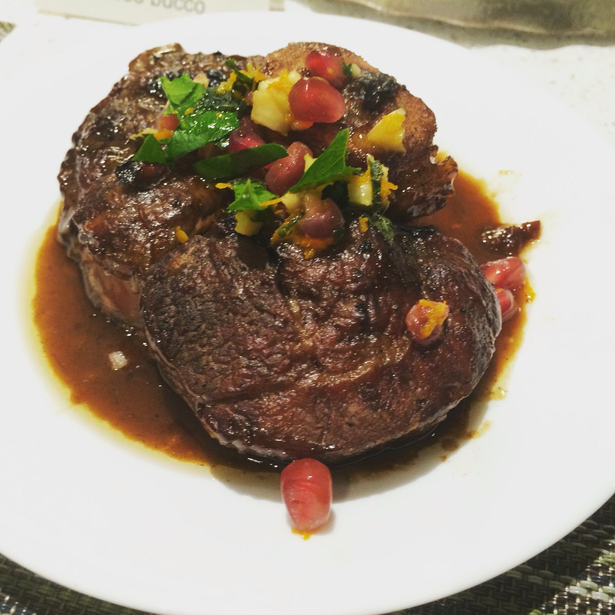 JDCowe's tweet photo. Still distracted by that Pomegranate, Blood Orange Osso Buco... #FoodieProbs https://t.co/tGgQjD5CjP