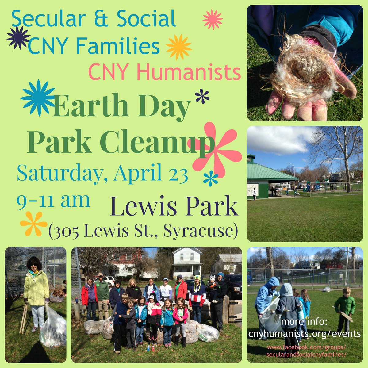 CNYHumanists's tweet photo. CNYHA and Secular/Social CNY Families to #cleanupcuse at Lewis Park for #EarthDay2016. #goodforgoodnesssake #OCRRA https://t.co/bxyYJNC0gY