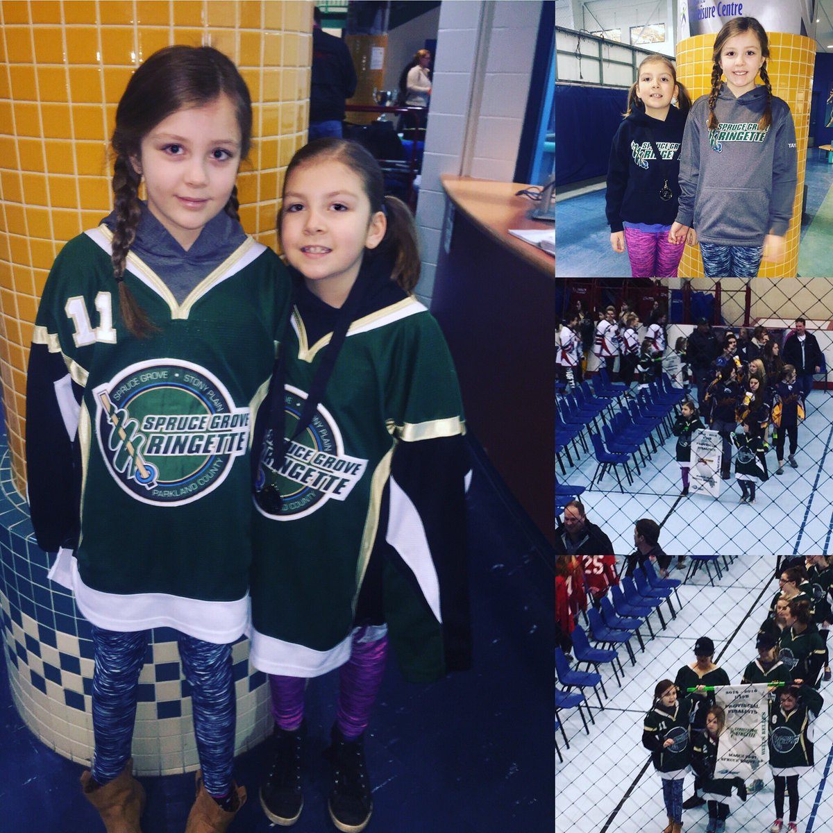 kathrynible's tweet photo. Girls excited for the U19B Ringette Alberta Provincial opening ceremonies! #bannercarriers @ringettealberta https://t.co/Z1RNe5kLgz