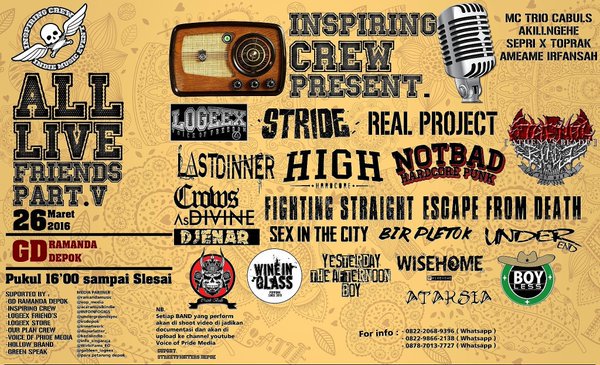 26/March <a href="/ramandamusic/">Ramanda Depok Venue</a> InspiringCrew Present #ALLIVEFRIENDSPARTV HTM 17K+Smoke cc <a href="/StrideHardcore/">STRIDE</a> <a href="/Logeex_Official/">LOGEEX</a>