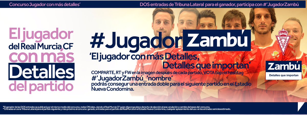 realmurciacfsad's tweet photo. Vota por el #JugadorZambú, el jugador del RMU con más detalles del partido! Podrás conseguir una entrada doble. https://t.co/mjIhHV8z3R