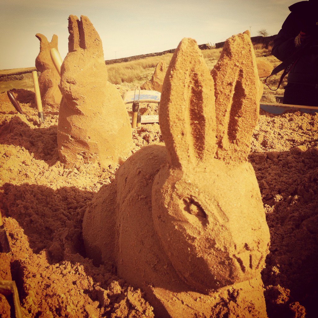 Some of the sand bunnies made on Oxenhope Moor. #popupworkshop #popup #sandsculptureworkshops #GoodFriday