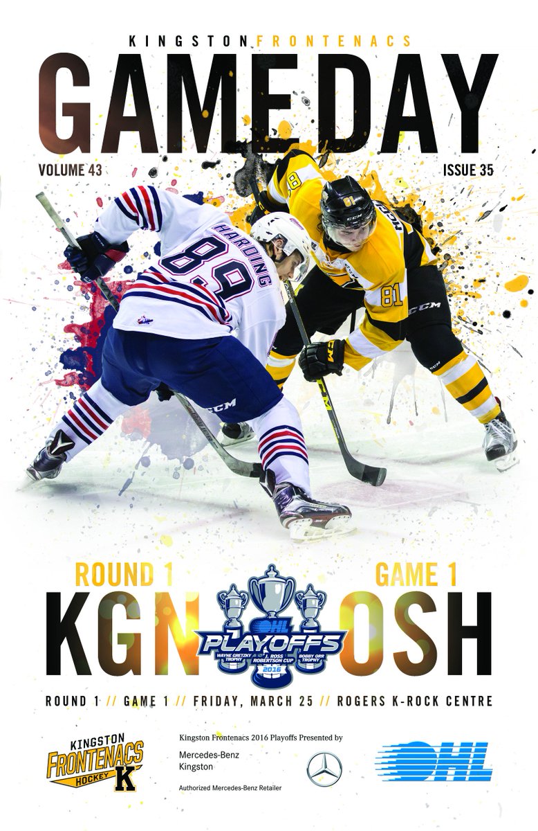 KingstonFronts's tweet photo. Check out tonight's #GameDay program for Game 1 of the 2016 #OHLPlayoffs @KROCKCentre >> https://t.co/Aa6HdoJYtA https://t.co/gjetvThCKc