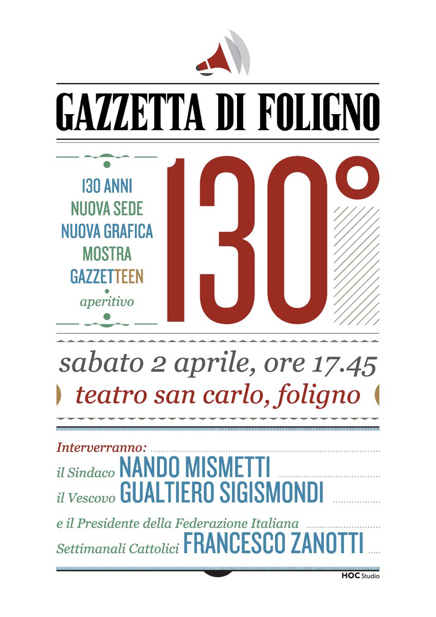 GazzettaFoligno's tweet photo. Sabato 2 aprile festeggeremo 130 anni di attività. Un anniversario importante per l'intera città di #Foligno #130GF https://t.co/o15Vp9DO9m
