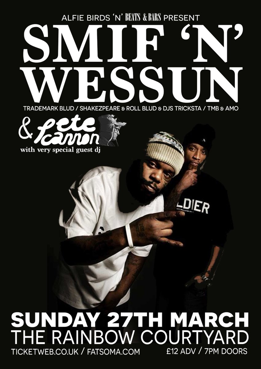 Bank Hol Hip Hop special! <a href="/Smifnwessun/">Smif-N-Wessun</a> <a href="/BeatsAndBarsHQ/">Beats & Bars Events</a> <a href="/vjedoubled/">E Double D</a> <a href="/rainbowvenues/">The Rainbow Venues</a> tix: ow.ly/ZW4P2