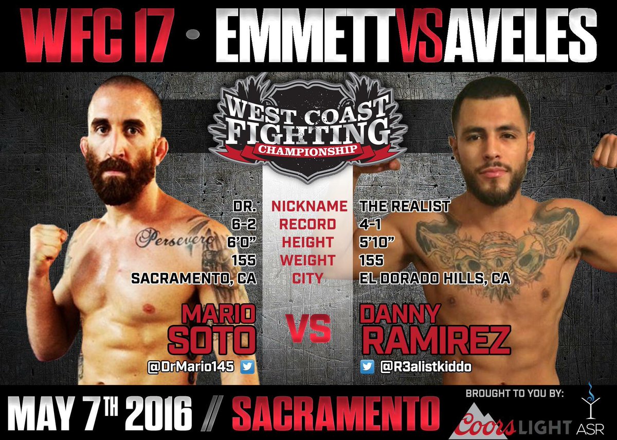 WFC_MMA's tweet photo. #WFC17 Fight Announcement - @DrMario145 vs. @R3ALISTKIdDO inked for May 7th Live in #Sacramento #MMA #FightNight https://t.co/o2VCXZW9Hm