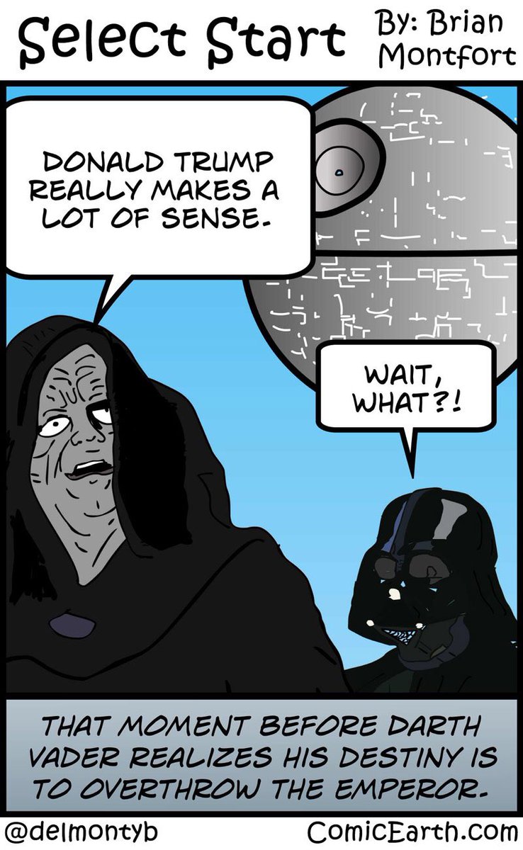 Happy Friday everyone, in case you missed this. Cartoon by <a href="/delmontyb/">Ginger Prime ✝️</a> #NeverTrump #Comic #Humor #StarWars