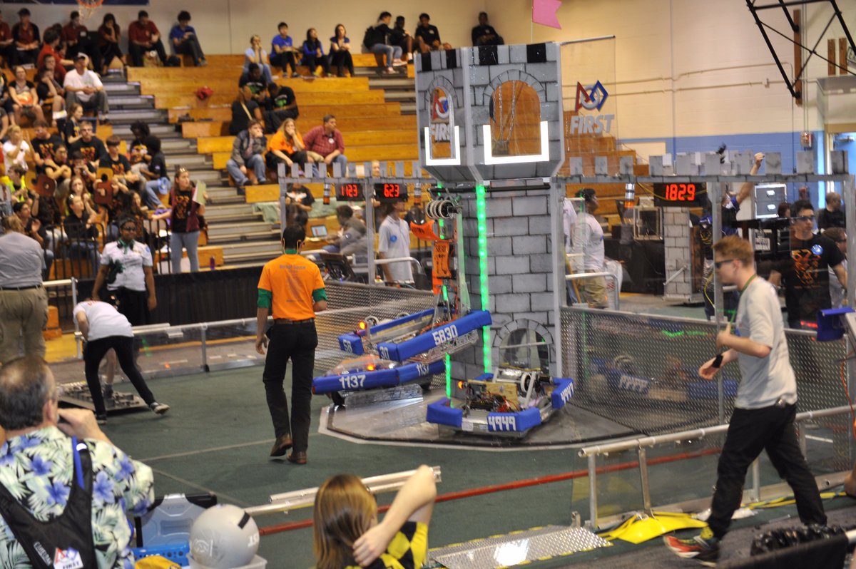 frc6239's tweet photo. Team 5830 Climbing theTower at the Central MD District Tournament #frc5830 #team5830 #gotpi #irrationalengineers https://t.co/4a2d1p5Bz9