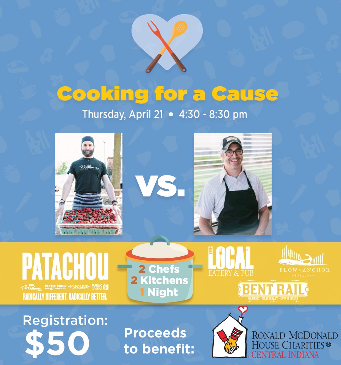 YelpIndy's tweet photo. Oh, this is going to be good. @CafePatachou's Tyler Herald vs. @LocalEateryPub's Craig Baker. The winner: attendees. https://t.co/p4PO2pfGRi