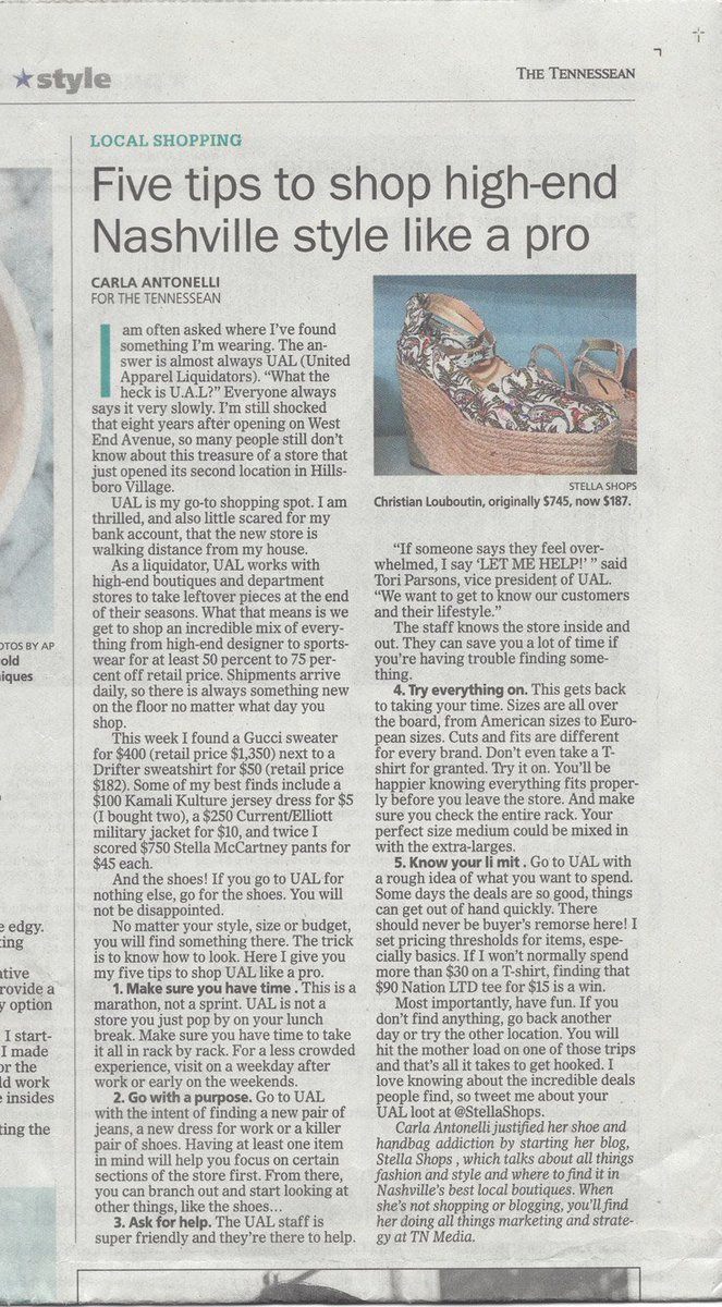 shopual's tweet photo. #InCaseYouMissedIt... 5 Tips to make the most of your trip to UAL @StellaShops & @Tennessean #stylesection #shopping https://t.co/QAFkUEl71m